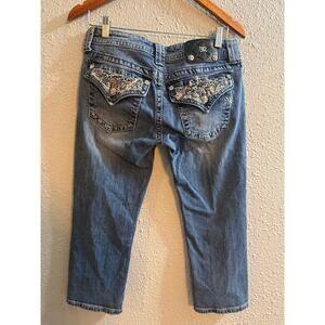 Miss Me Leopard Print Sequin Flap Pocket Easy Capri Jeans SZ 29